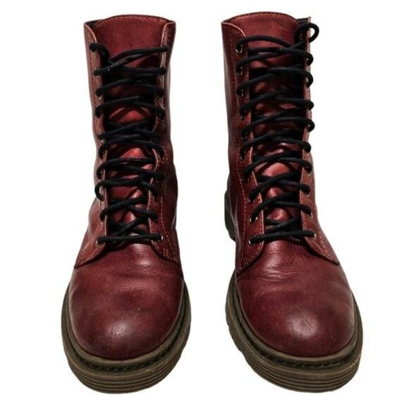 Schutz Boots Womens Size 5 Burgundy Leather Combat Moto Style Lace Up Grunge - Picture 2 of 14